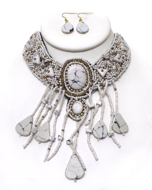 Seedbeads and stone necklace set 