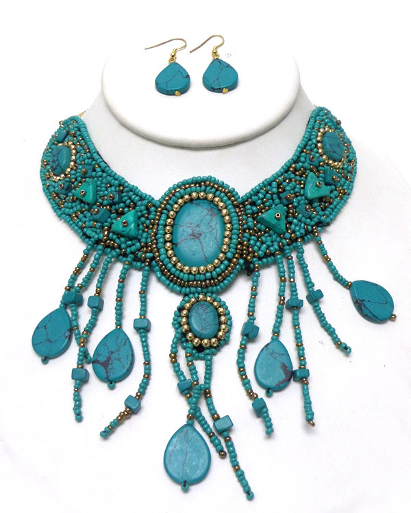 Seedbeads and stone necklace set