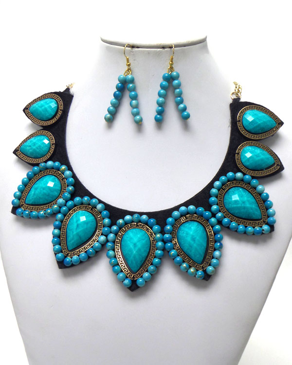 Teardrop shape turquoise stone necklace set