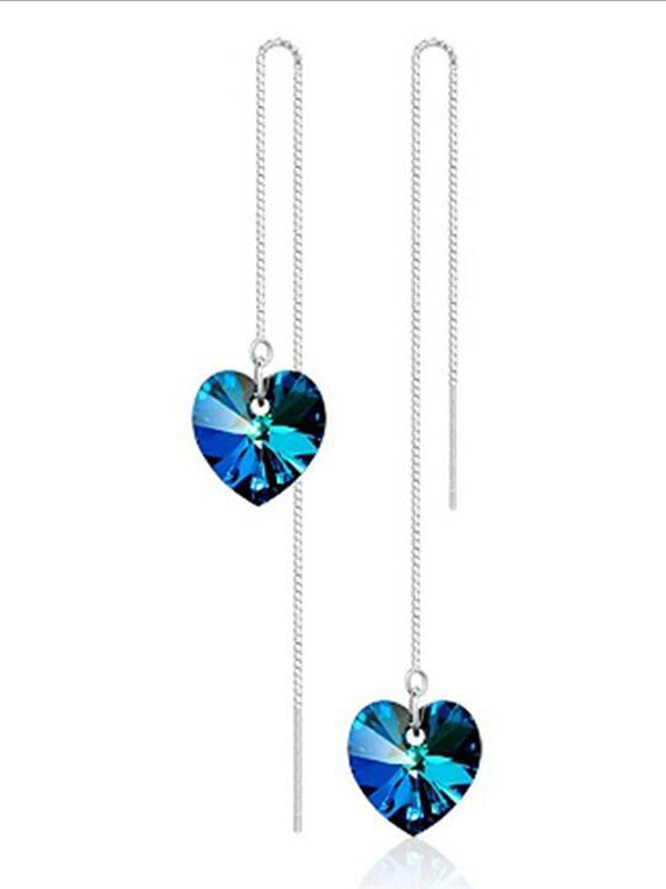 Titanic blue heart long tassel drop earring