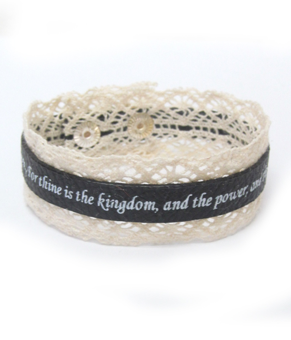 Vintage lace and leather message bracelet - serenity prayer