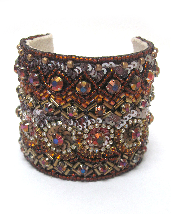 Multi stone and bead mix brass bangle bracelet