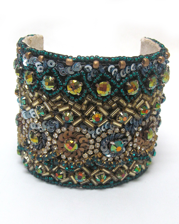 Multi stone and bead mix brass bangle bracelet