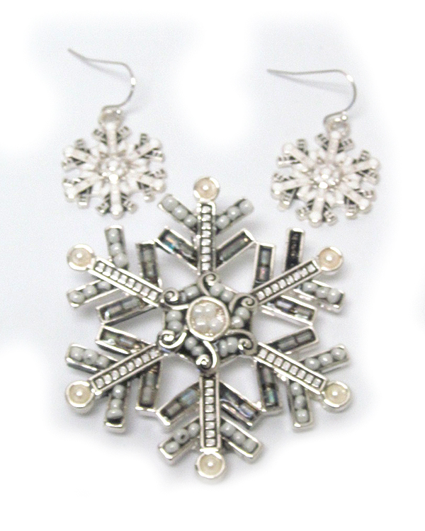 Multi bead snowflake pendant and earring set