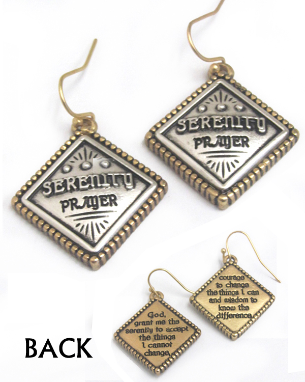 Both side message earring - serenity prayer