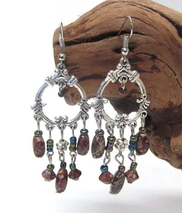 Antique silver bohemian and bead drop earring