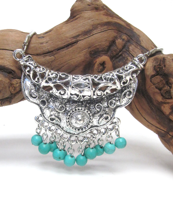 Bohemian filigree and stone drop necklace