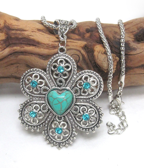 Vintage tibetan silver filigree flower necklace