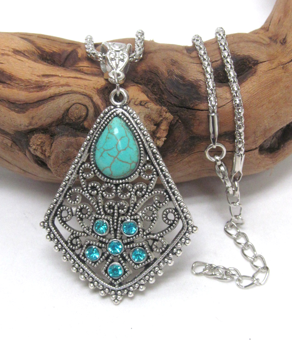 Vintage tibetan siliver filigree pendant necklace