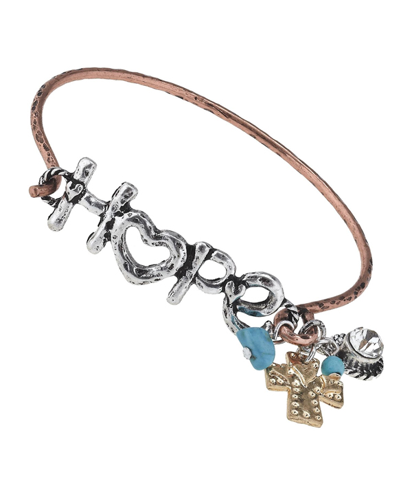 Handmade letter and charm latch bangle bracelet - hope