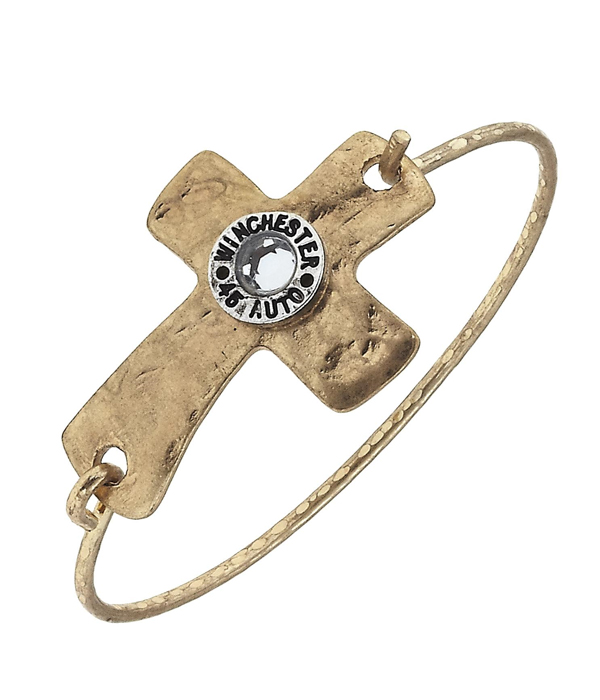 Handmade bullet center cross latch bangle bracelet