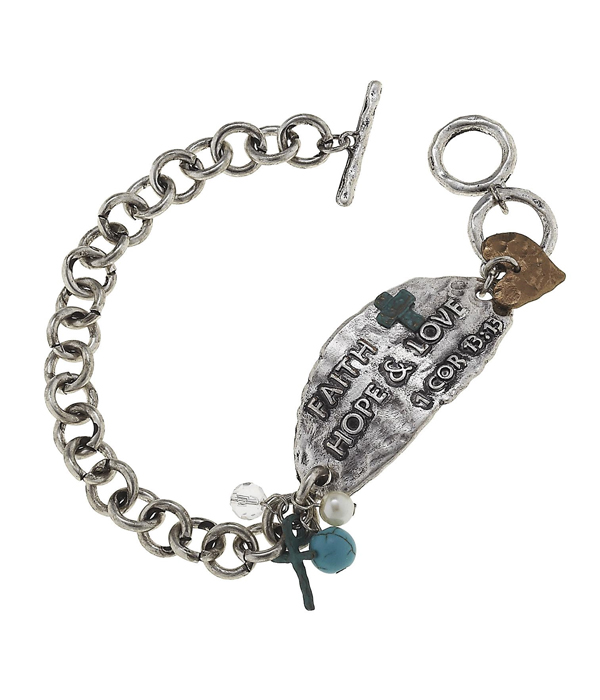 Handmade heart charm toggle bracelet - cor 13:13