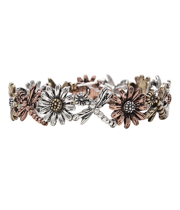 VINTAGE METAL GARDEN THEME STRETCH BRACELET