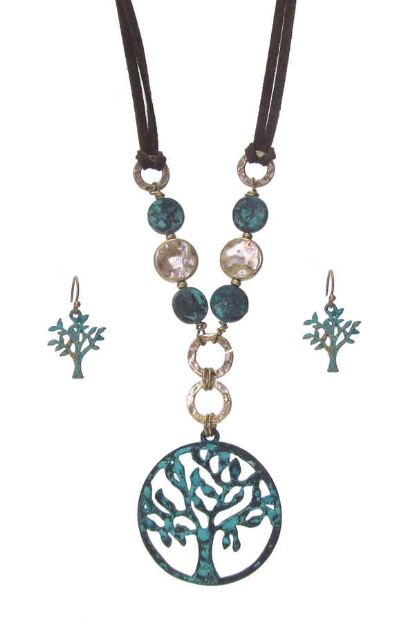 Patina tree of life necklace set