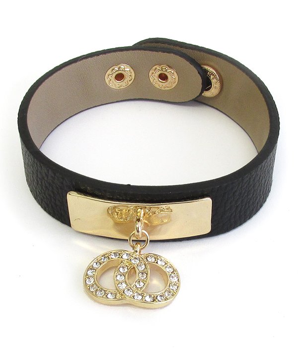 DOUBLE HOOP DANGLE LEATHERETTE BUTTON BRACELET