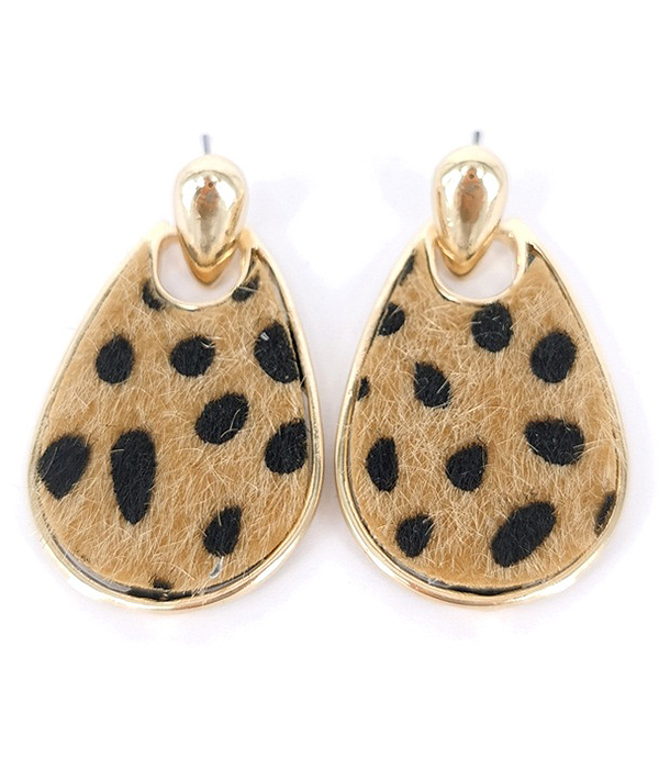 Animal print teardrop earring - genuine leather