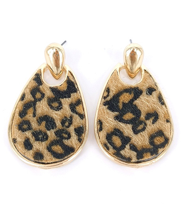 Animal print teardrop earring - genuine leather
