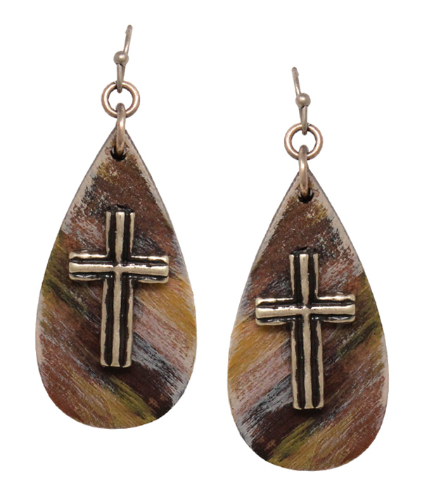 VINTAGE RUSTIC CROSS TEARDROP EARRING