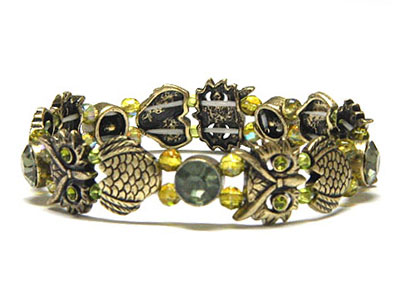 Crystal owl link stretch bracelet