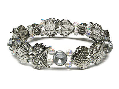 Crystal owl link stretch bracelet