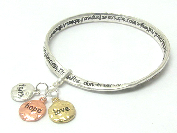 Metal fashion bend inspiration message lords prayer dangle love hope faith hinge bangle
