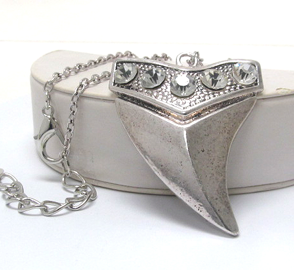 Crystal deco large shark teeth pendant long necklace