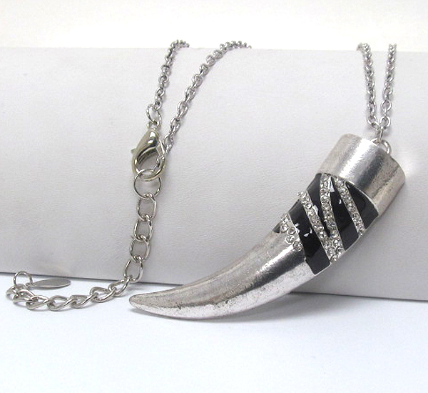 Crystal and epoxy deco metal horn pendant long necklace
