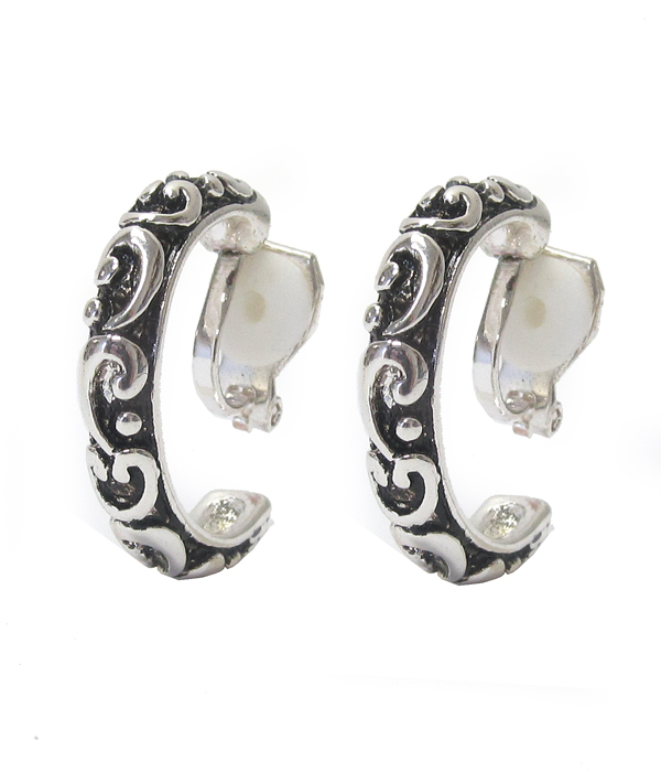 Designer textured clip on hoop earring