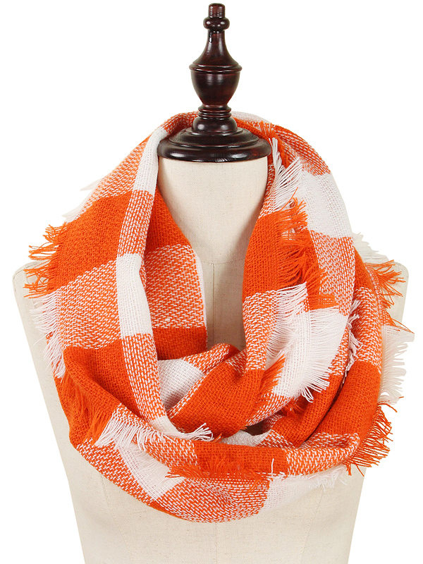 Buffalo plaid woven infinity scarf - 100% acrylic