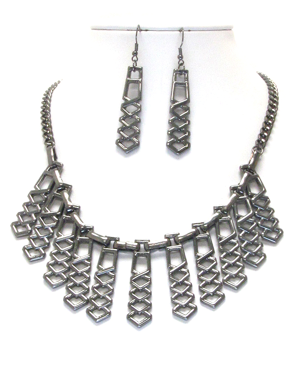 TRIBAL STYLE METAL BAR DROP NECKLACE EARRING SET