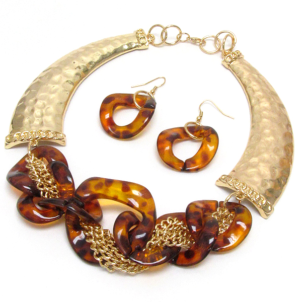 Tortoise pattern formica chain chocker necklace earring set