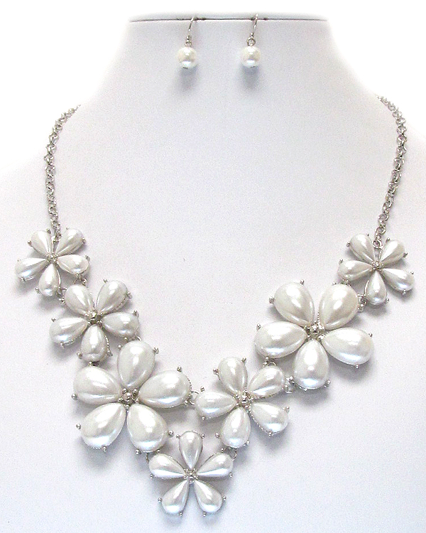 Multi pearl deco flower link chain necklace earring set