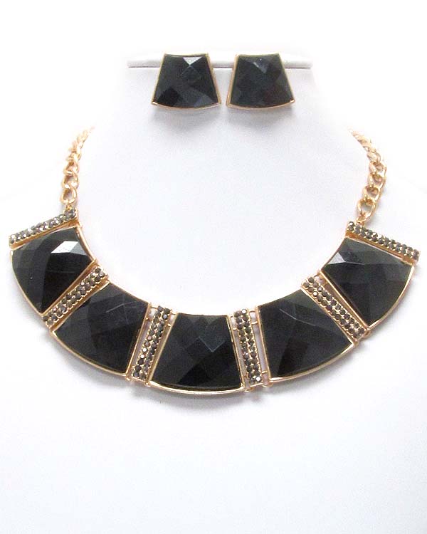 Crystal and facet stone link deco necklace earring set