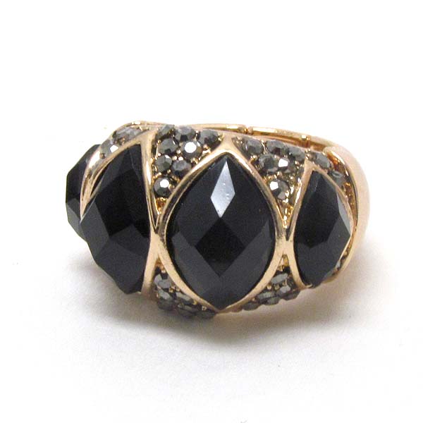 Crystal and facet stone mix stretch ring