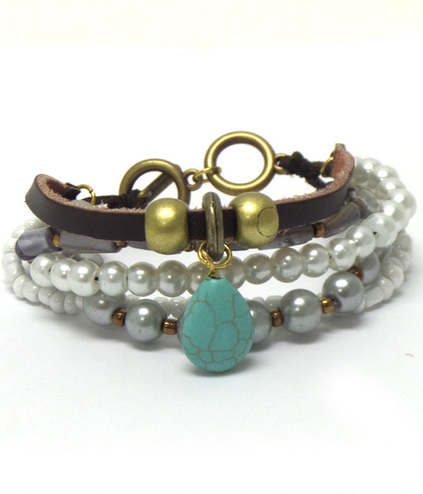 Seedbeads and stone layer bracelet 