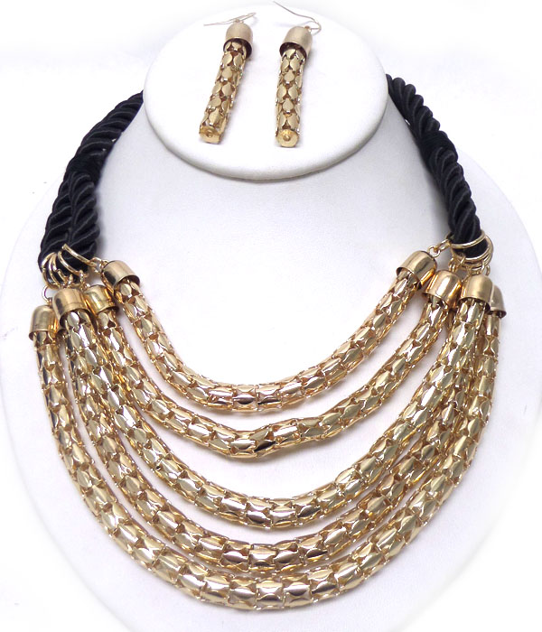 Braided rope and chain tube necklace set
