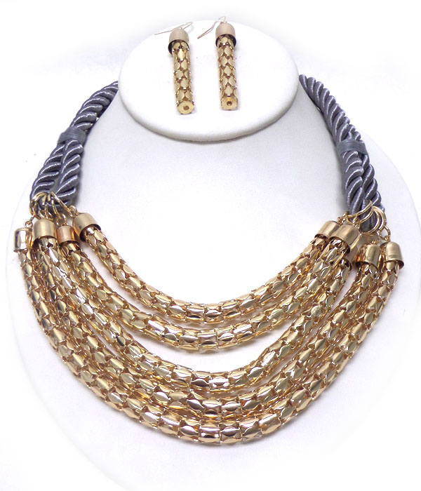 Braided rope and chain tube necklace set