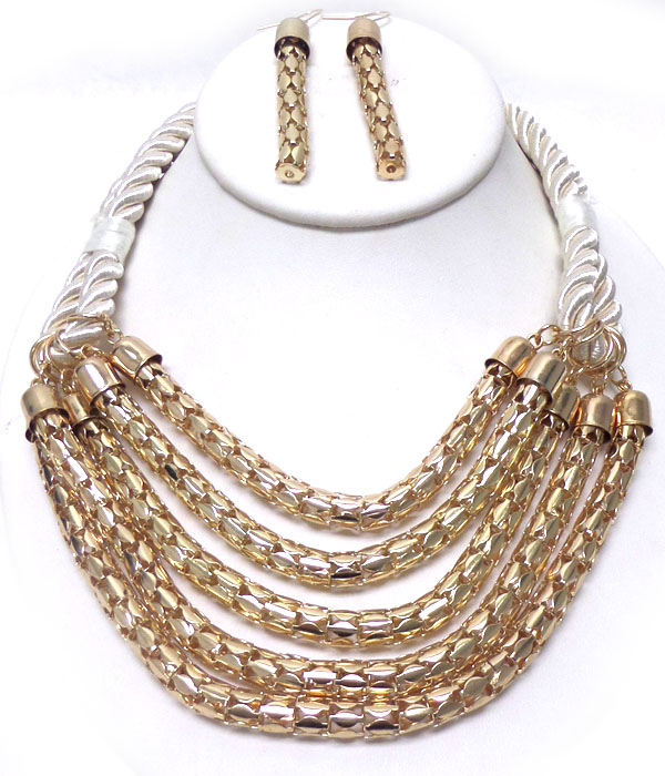 BRAIDED ROPE AND CHAIN TUBE NECKLACE SET