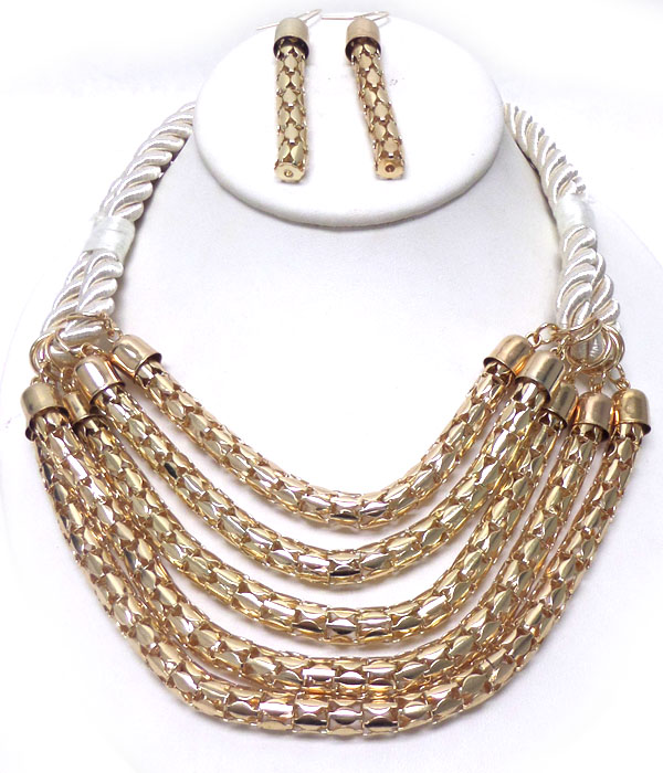 Braided rope and chain tube necklace set