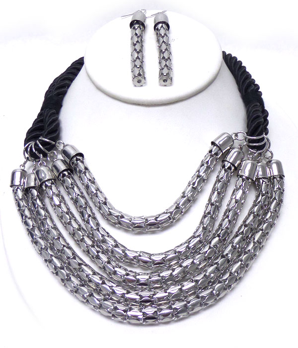 Braided rope and chain tube necklace set