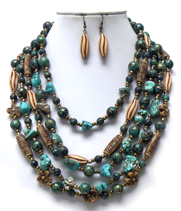 Layer beads and stones necklace set 