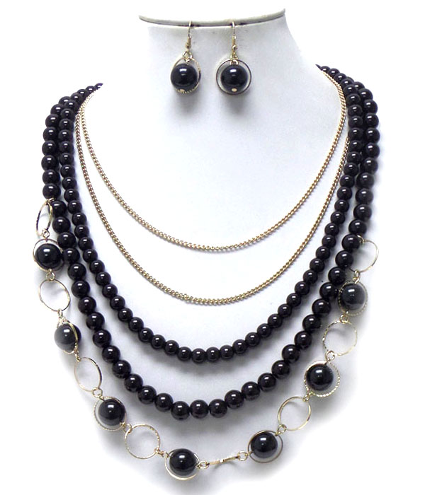 Chain and beads layer necklace set