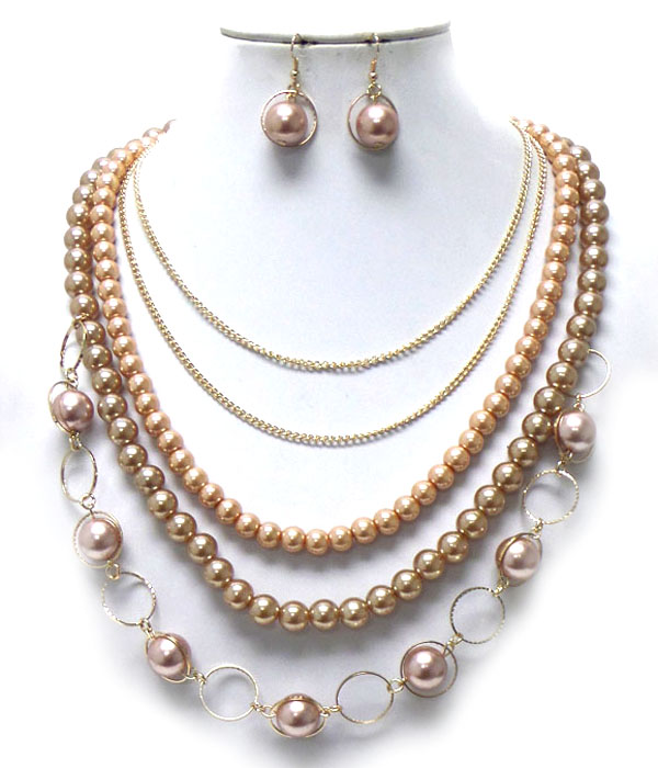 Chain and beads layer necklace set