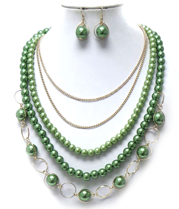 Chain and beads layer necklace set