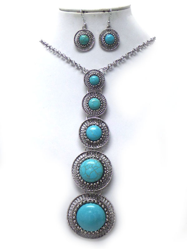 Turquoise stone drop necklace set