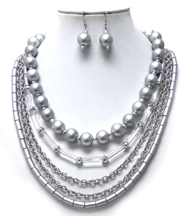 Layer beads and chain necklace set 