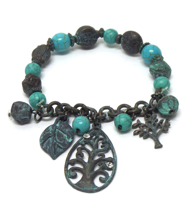 Rustic vintage metal beads with tree of life charm bracelet