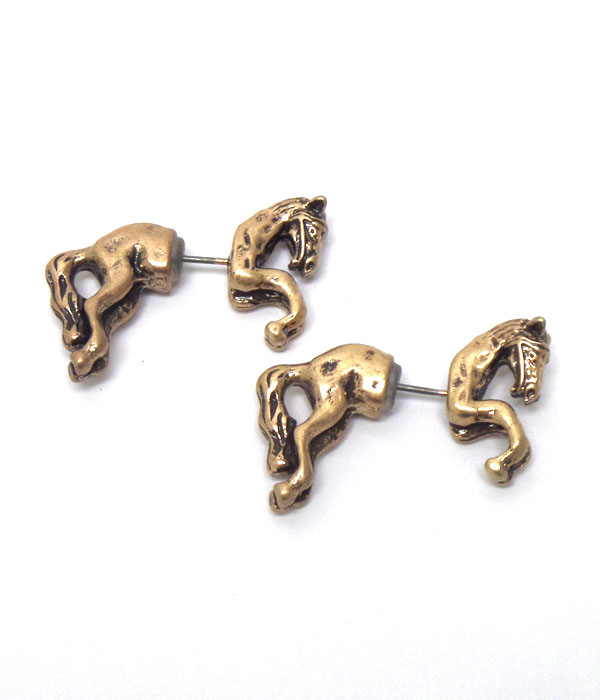 Double sided front and back horse link metal earrings