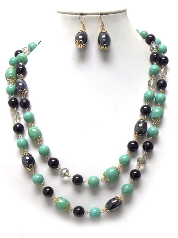 Stone and beads metal linke necklace set 