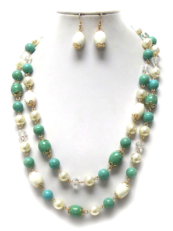 Stone and beads metal linke necklace set 